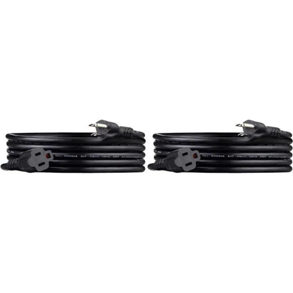 Indoor Extension Cord, 13 Amps, 125V, 10 Foot, Black - Pack of 2